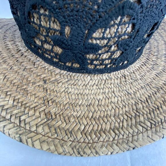 Peter Grimm Hat Women Brown 100% Straw Black Lace Trim Cottagecore Boho - Picture 2 of 10